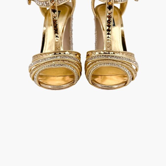 Dolce & Gabbana Disco Ball Sandals EU 37 US 7 Gold Crystal Block Heel Glitter - Picture 5 of 16